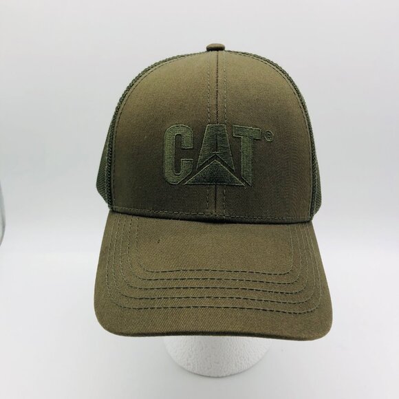 Cat Trucker Cap Olive Green Mesh Snapback One Size - Picture 1 of 5